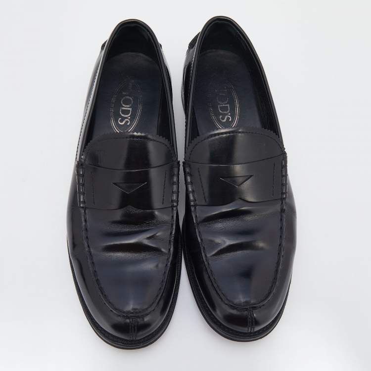 Pre Owned Tod's Black Leather Slip on Loafers Size 42.5
