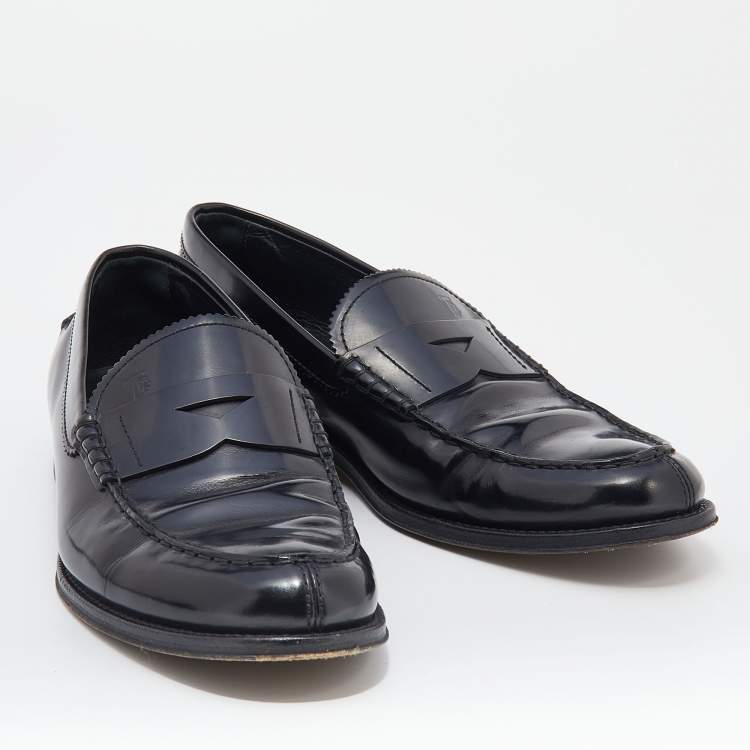 Pre Owned Tod's Black Leather Slip on Loafers Size 42.5