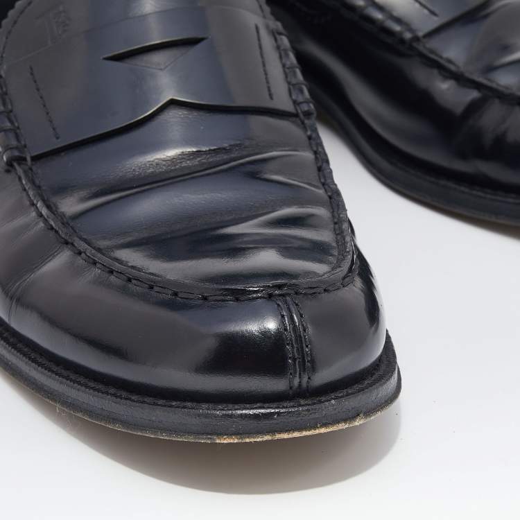Pre Owned Tod's Black Leather Slip on Loafers Size 42.5