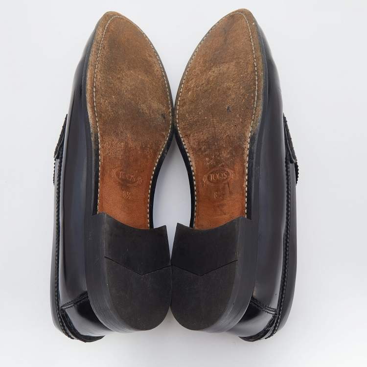 Pre Owned Tod's Black Leather Slip on Loafers Size 42.5