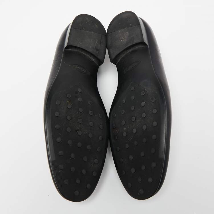 Pre Owned Tod's Navy Blue Leather Double T Buckle Slip-On Loafers Size 42