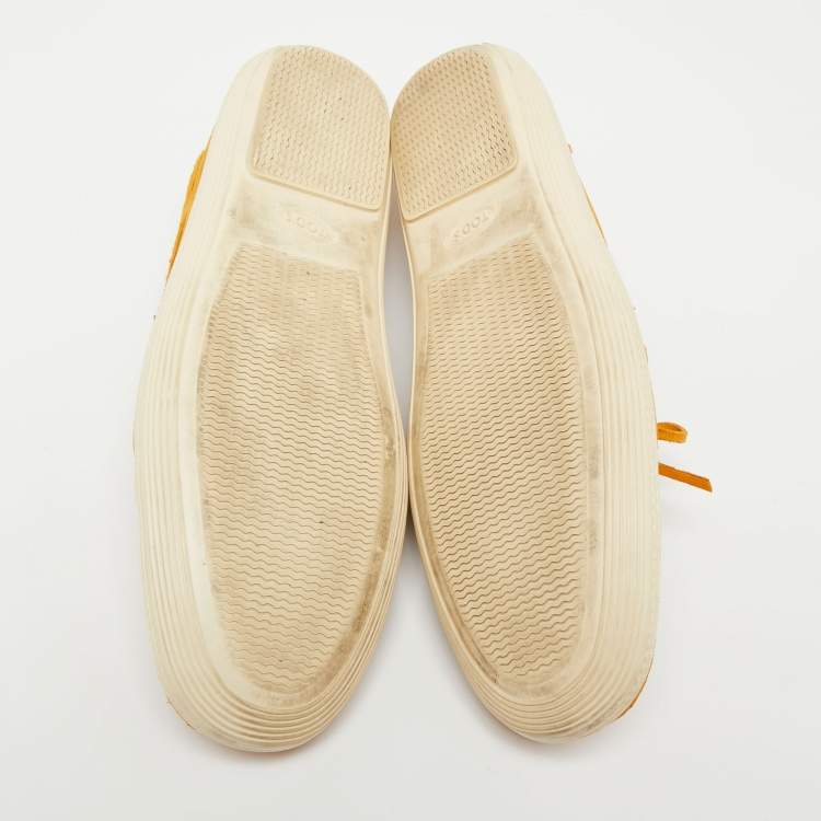 Pre Owned Tod's Yellow Suede Bow Slip On Loafers Size 44.5 