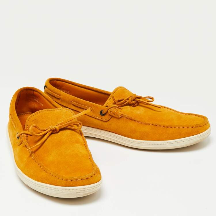 Pre Owned Tod's Yellow Suede Bow Slip On Loafers Size 44.5 
