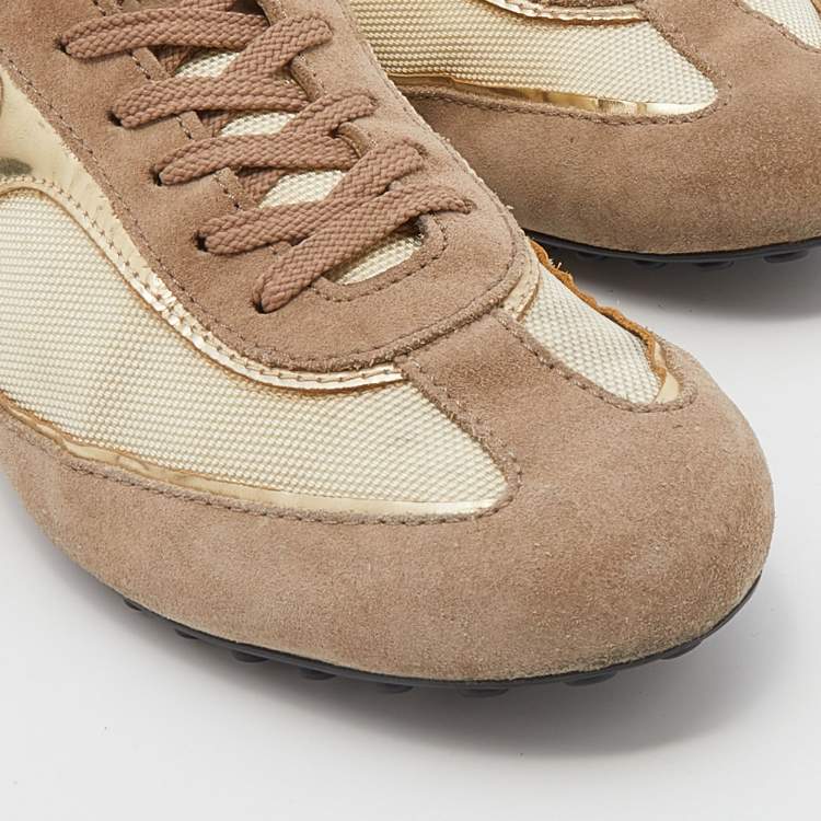 Pre Owned Tod's Beige/Cream Suede And Technical Fabric Low Top Sneakers Size 42