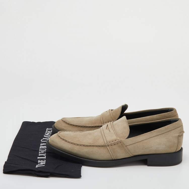 Pre Owned Tod's Khaki Beige Suede Slip On Loafers Size 44