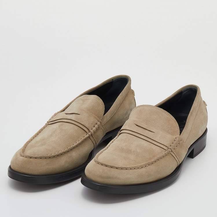 Pre Owned Tod's Khaki Beige Suede Slip On Loafers Size 44