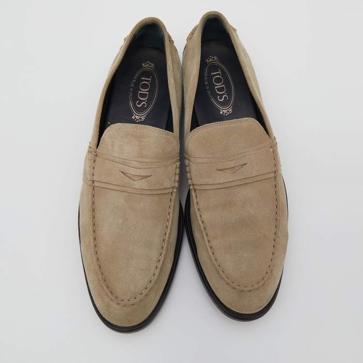 Pre Owned Tod's Khaki Beige Suede Slip On Loafers Size 44