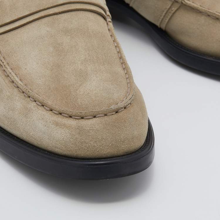 Pre Owned Tod's Khaki Beige Suede Slip On Loafers Size 44