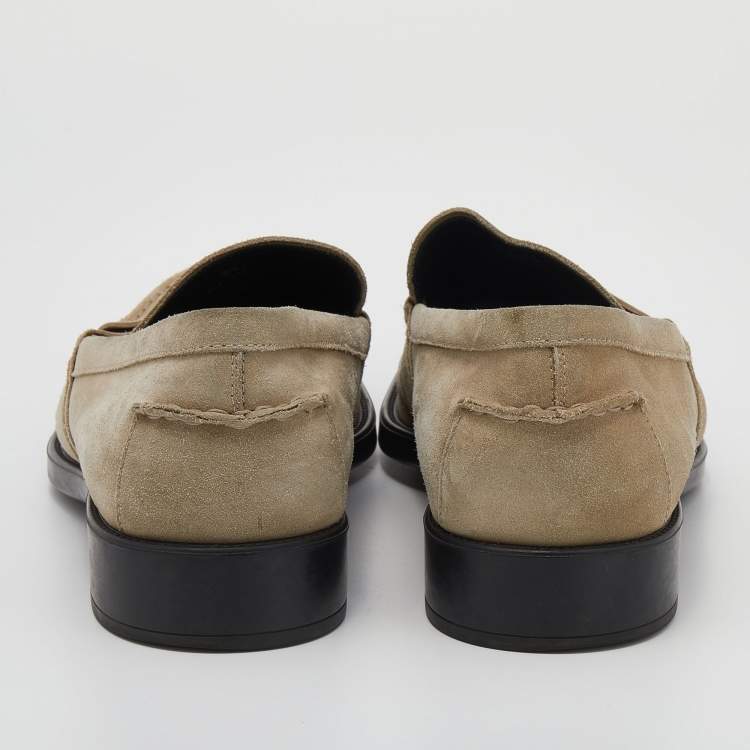 Pre Owned Tod's Khaki Beige Suede Slip On Loafers Size 44