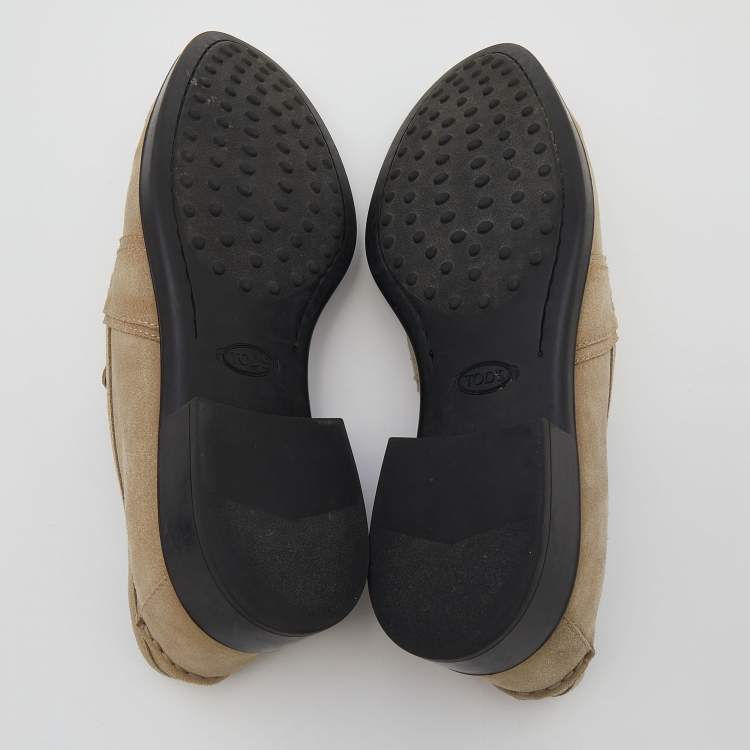 Pre Owned Tod's Khaki Beige Suede Slip On Loafers Size 44
