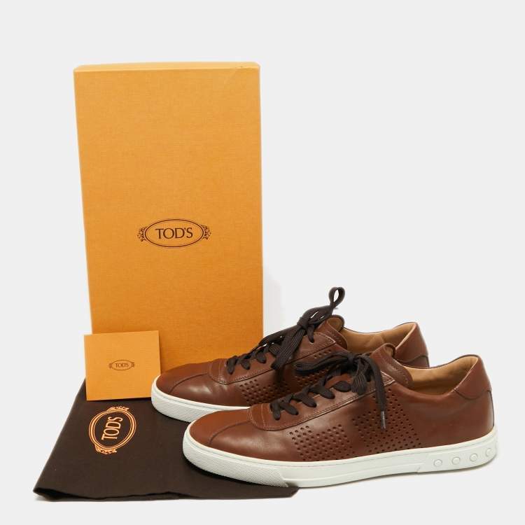 Pre Owned Tod's Brown Perforated Leather Lace Up Sneakers Size 44