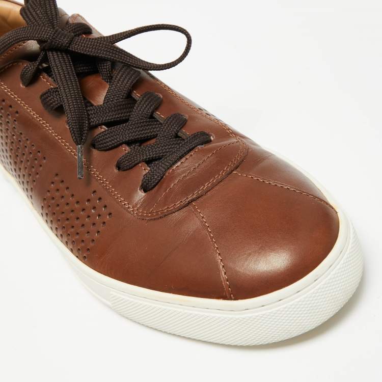 Pre Owned Tod's Brown Perforated Leather Lace Up Sneakers Size 44