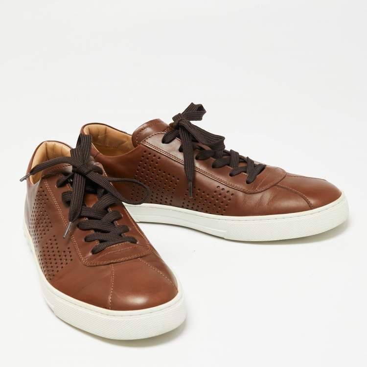 Pre Owned Tod's Brown Perforated Leather Lace Up Sneakers Size 44