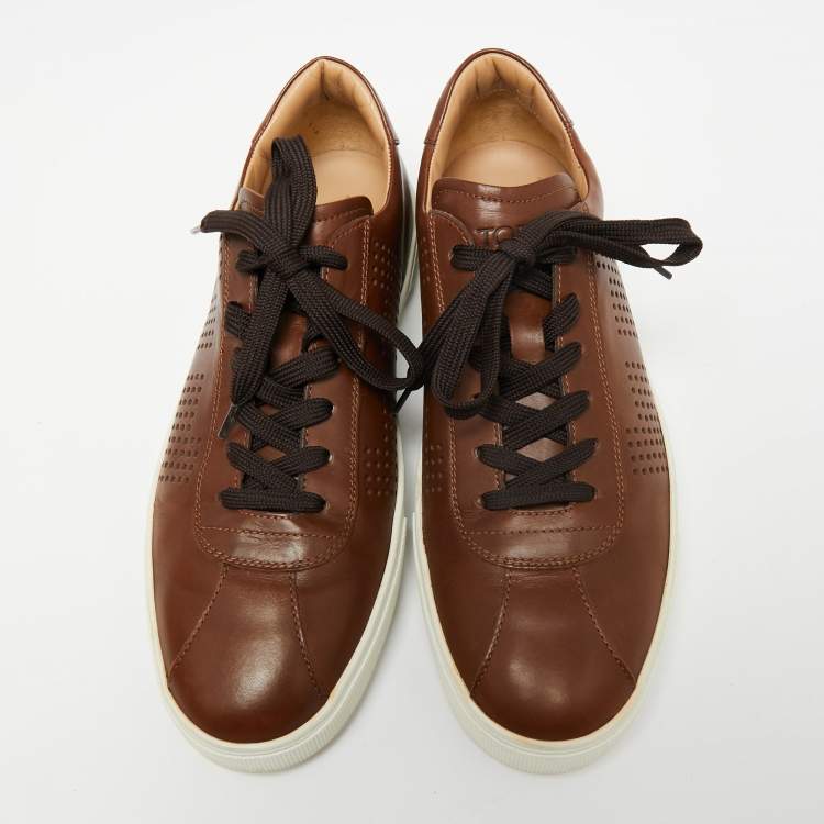 Pre Owned Tod's Brown Perforated Leather Lace Up Sneakers Size 44