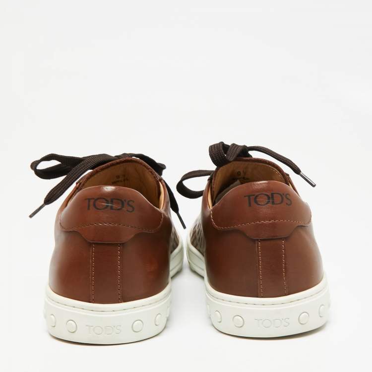 Pre Owned Tod's Brown Perforated Leather Lace Up Sneakers Size 44