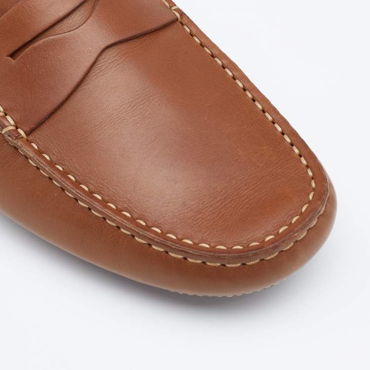 Pre Owned Tod's Brown Leather Slip On Loafers Size 39