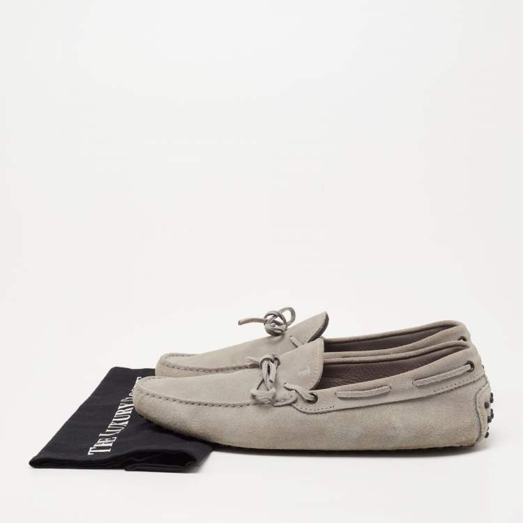 Pre Owned Tods Grey Suede Bow Slip On Loafers Size 45