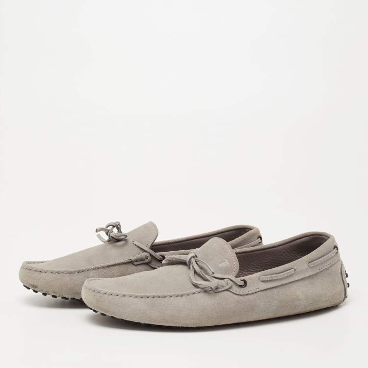 Pre Owned Tods Grey Suede Bow Slip On Loafers Size 45