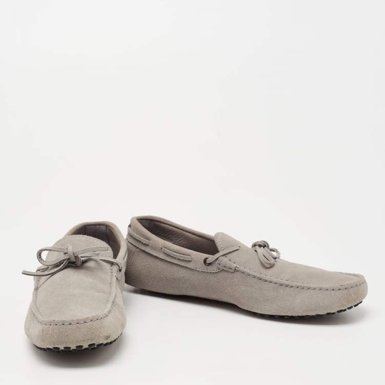 Pre Owned Tods Grey Suede Bow Slip On Loafers Size 45