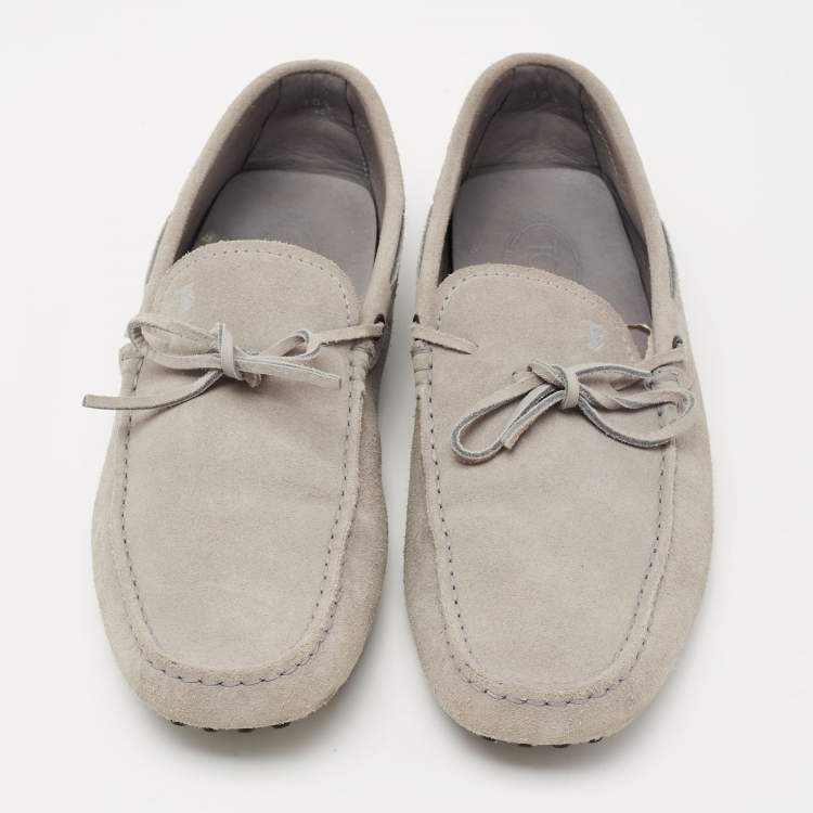 Pre Owned Tods Grey Suede Bow Slip On Loafers Size 45
