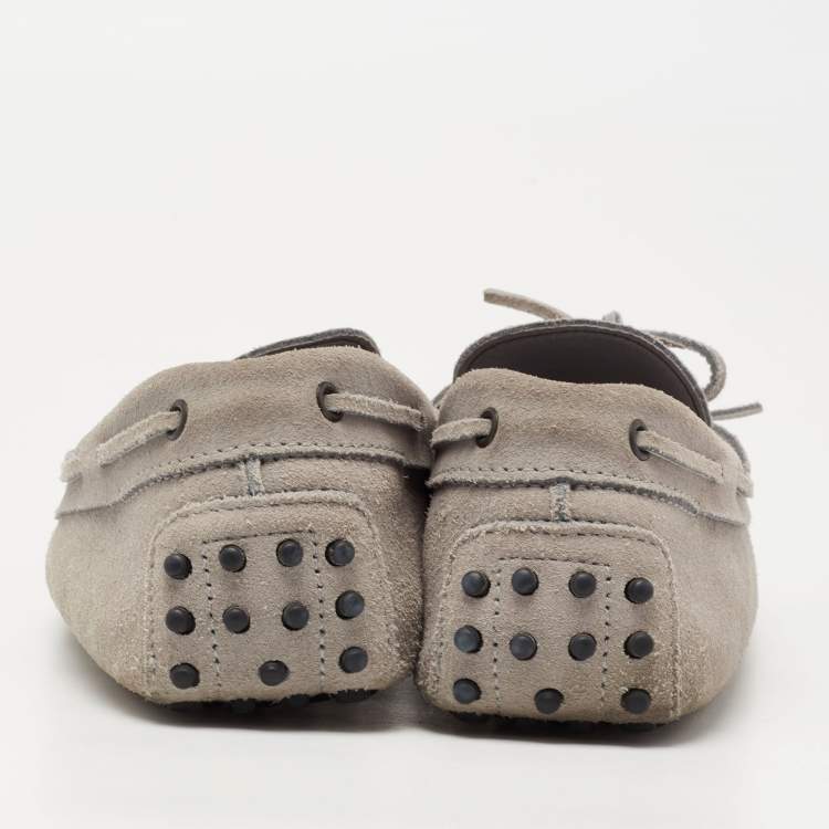 Pre Owned Tods Grey Suede Bow Slip On Loafers Size 45