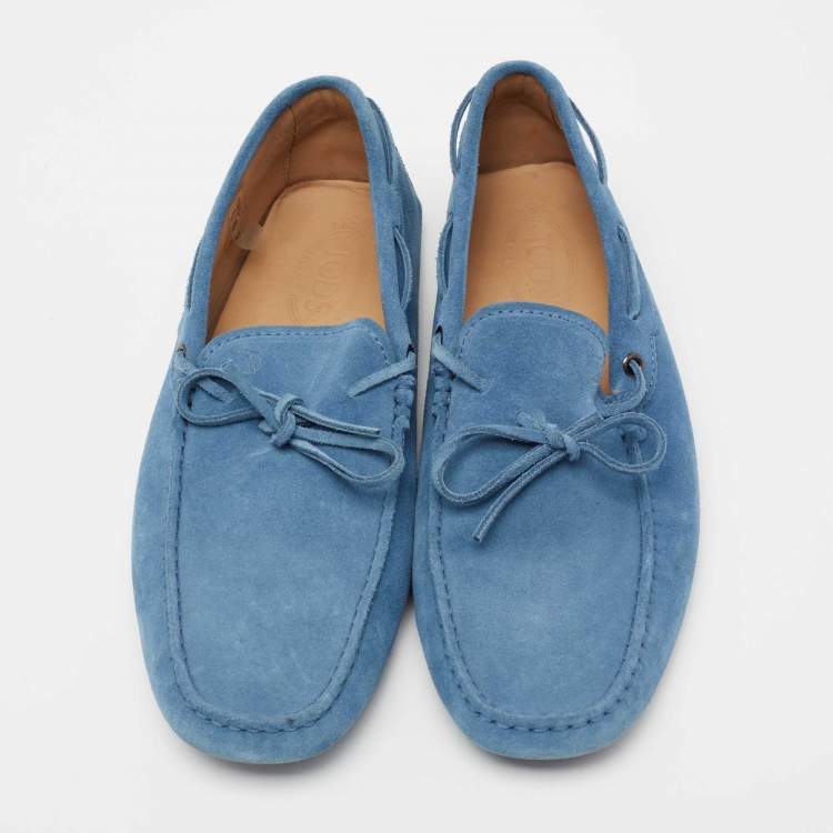 Pre Owned Tod's Blue Suede Bow Slip On Loafers Size 44.5