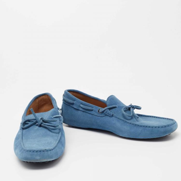 Pre Owned Tod's Blue Suede Bow Slip On Loafers Size 44.5