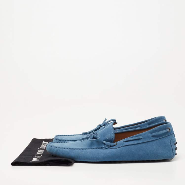 Pre Owned Tod's Blue Suede Bow Slip On Loafers Size 44.5