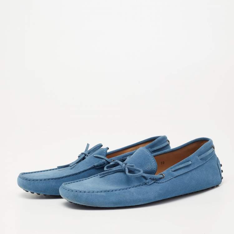 Pre Owned Tod's Blue Suede Bow Slip On Loafers Size 44.5