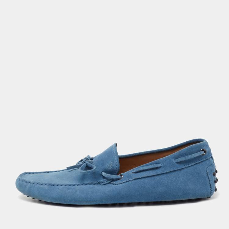 Pre Owned Tod's Blue Suede Bow Slip On Loafers Size 44.5