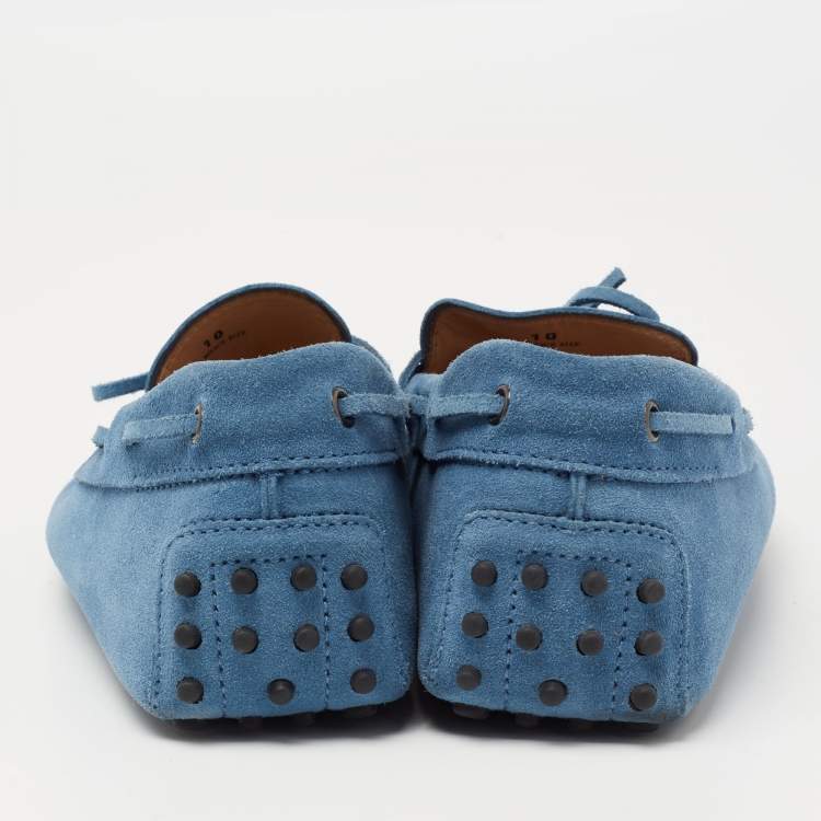 Pre Owned Tod's Blue Suede Bow Slip On Loafers Size 44.5