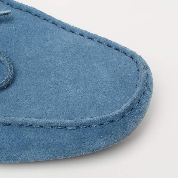 Pre Owned Tod's Blue Suede Bow Slip On Loafers Size 44.5