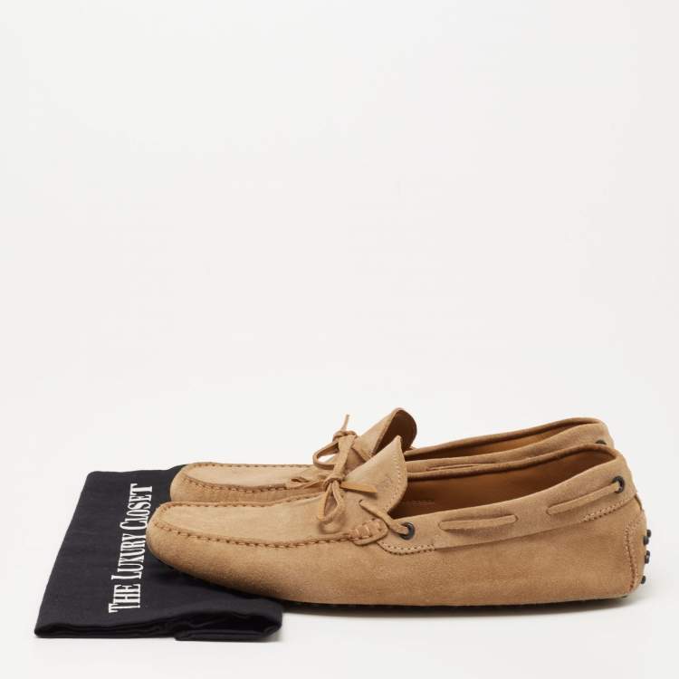 Pre Owned Tods Brown Suede Bow Slip On Loafers Size 44.5