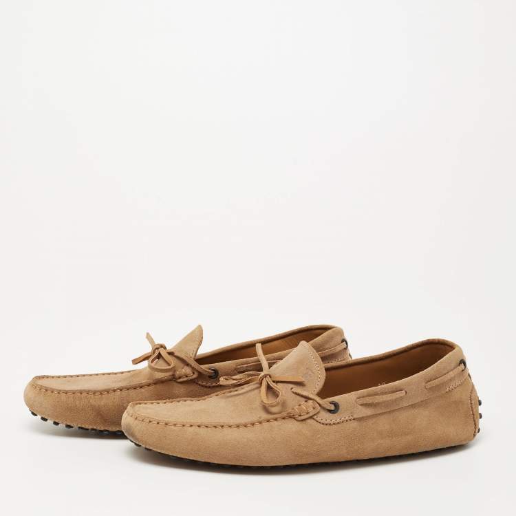 Pre Owned Tods Brown Suede Bow Slip On Loafers Size 44.5