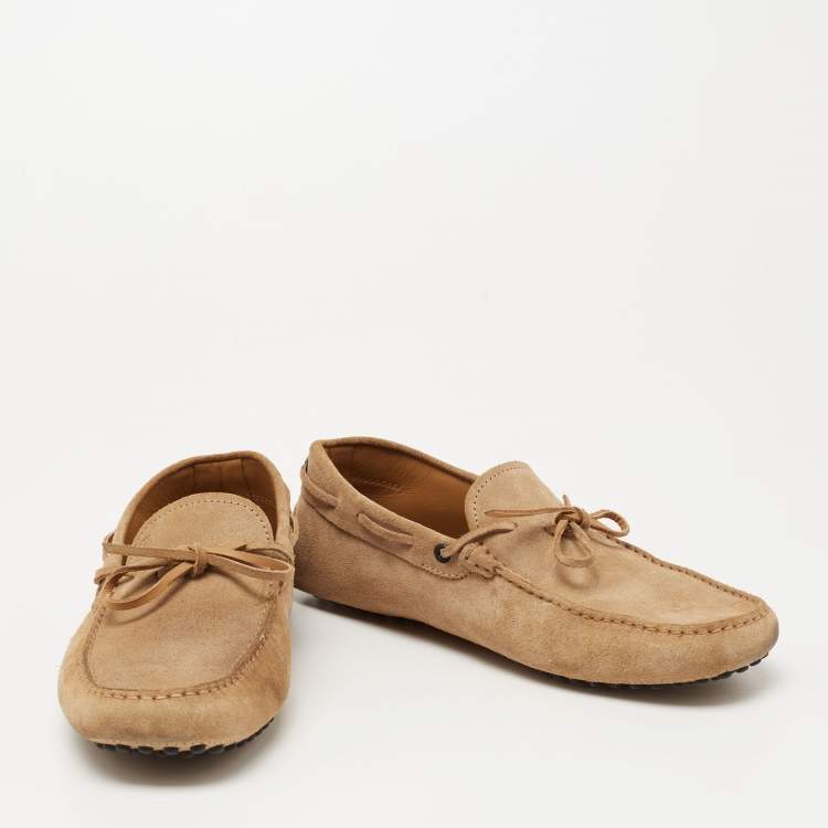 Pre Owned Tods Brown Suede Bow Slip On Loafers Size 44.5