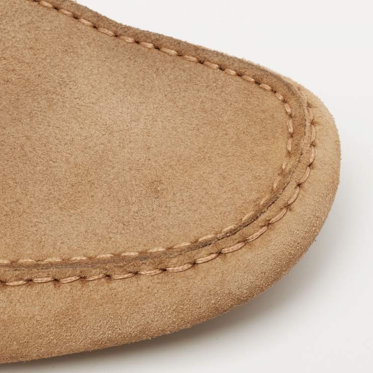 Pre Owned Tods Brown Suede Bow Slip On Loafers Size 44.5