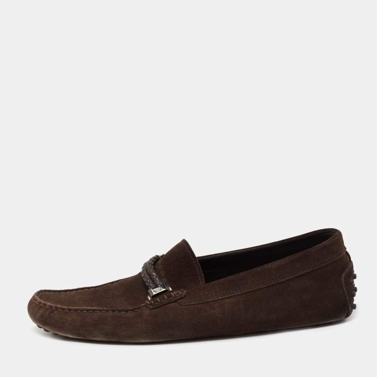 Pre Owned Tod's Dark Brown Suede Slip On Loafers Size 44.5