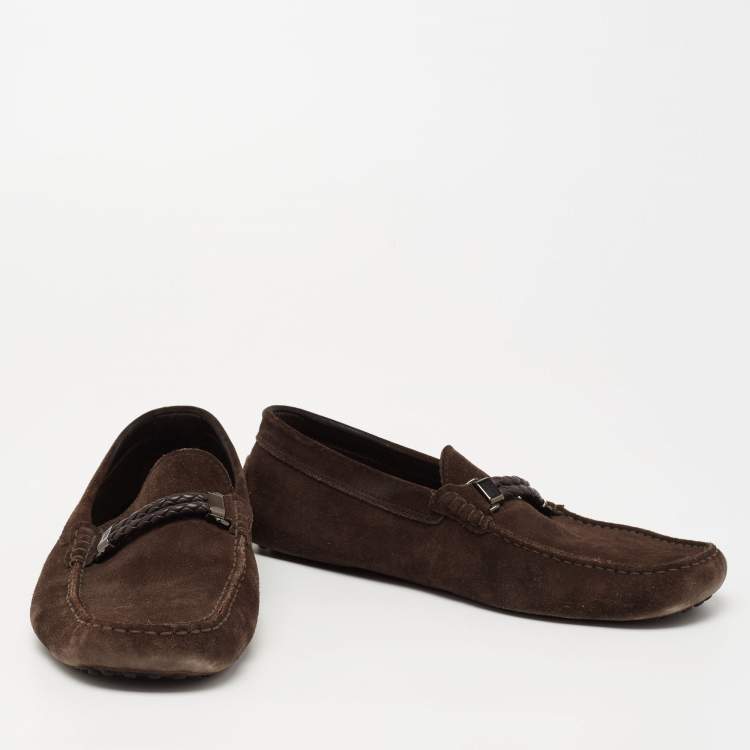 Pre Owned Tod's Dark Brown Suede Slip On Loafers Size 44.5