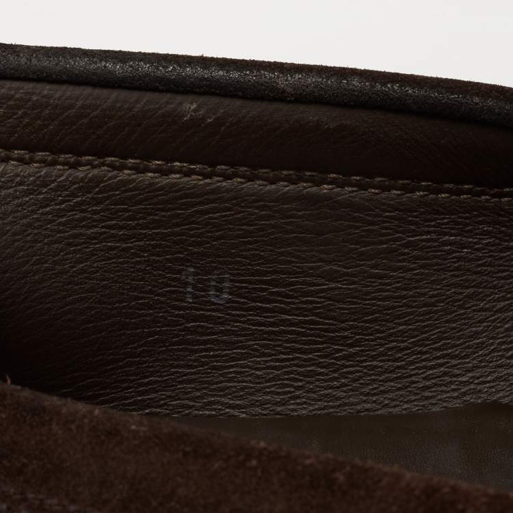 Pre Owned Tod's Dark Brown Suede Slip On Loafers Size 44.5