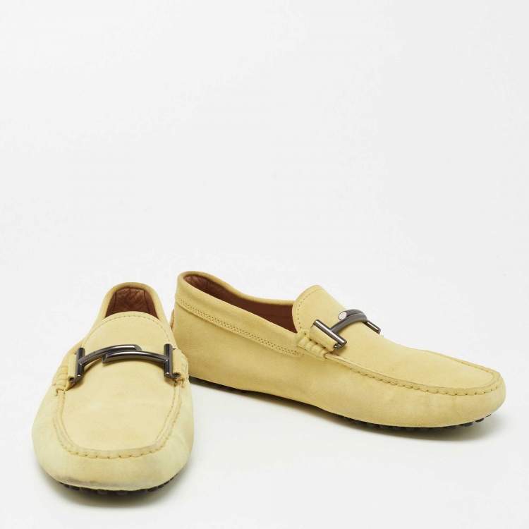 Pre Owned Tods Yellow Suede Gommino Double T Driving Loafers Size 39.5