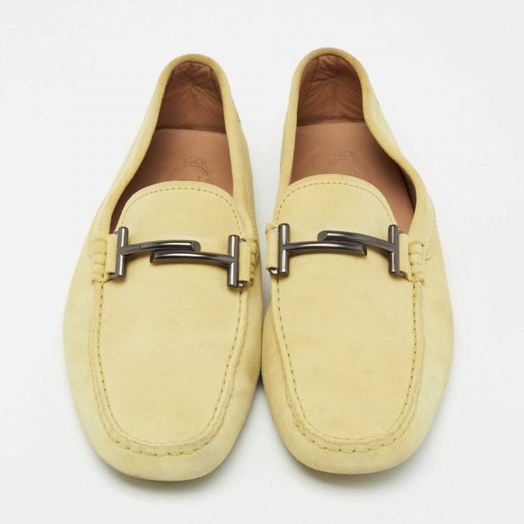 Pre Owned Tods Yellow Suede Gommino Double T Driving Loafers Size 39.5
