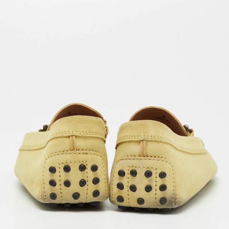 Pre Owned Tods Yellow Suede Gommino Double T Driving Loafers Size 39.5