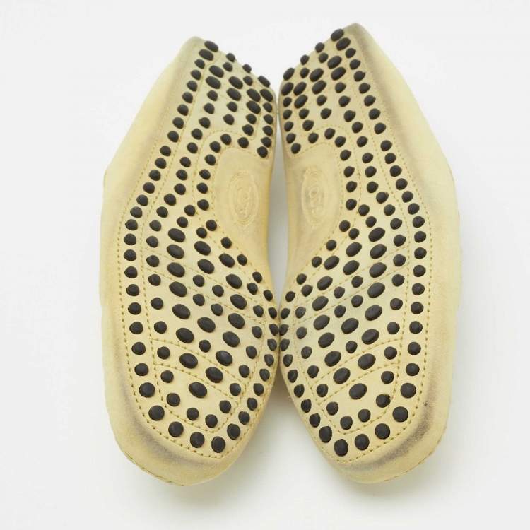 Pre Owned Tods Yellow Suede Gommino Double T Driving Loafers Size 39.5