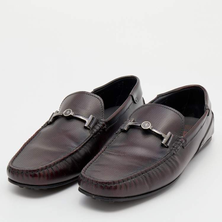 مملوكة مسبقًا Tod's For Ferrari Black/Burgundy Leather Slip On Loafers Size 44.5