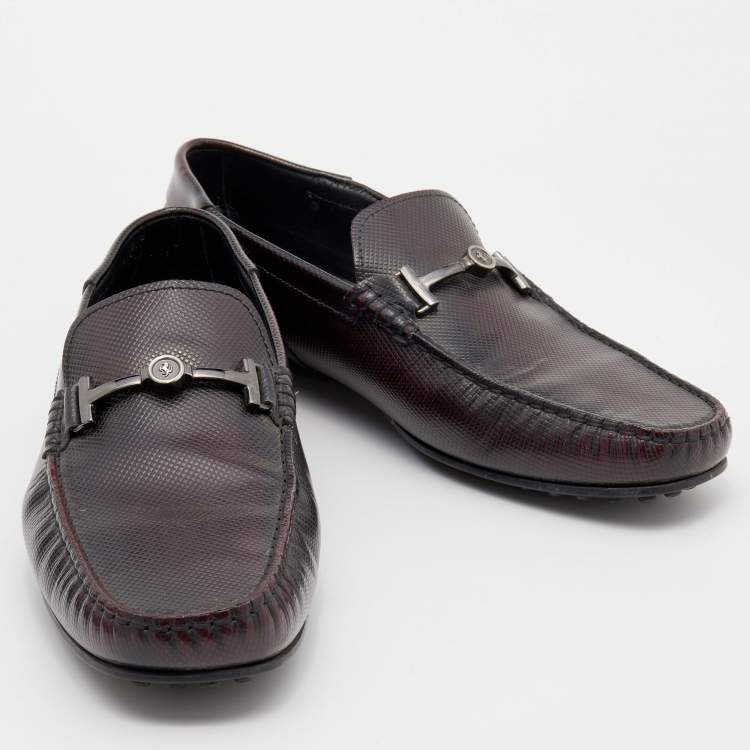 مملوكة مسبقًا Tod's For Ferrari Black/Burgundy Leather Slip On Loafers Size 44.5