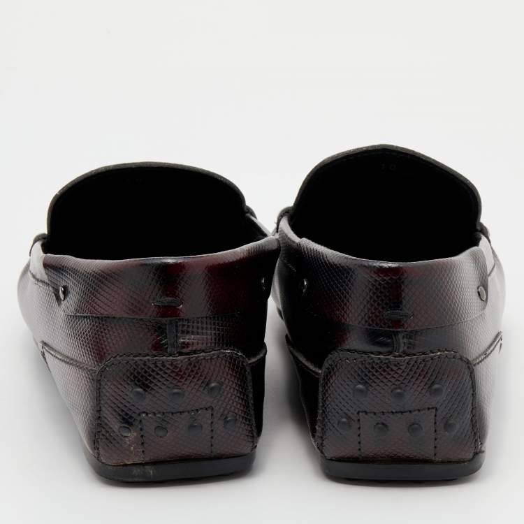 مملوكة مسبقًا Tod's For Ferrari Black/Burgundy Leather Slip On Loafers Size 44.5