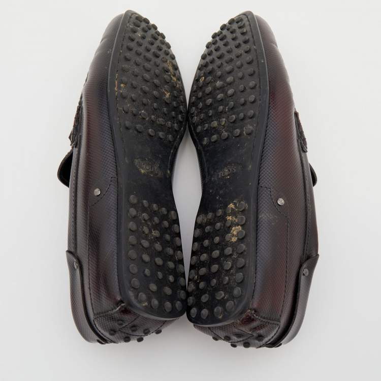 مملوكة مسبقًا Tod's For Ferrari Black/Burgundy Leather Slip On Loafers Size 44.5