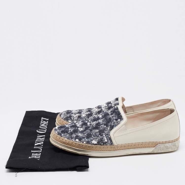 مملوكة مسبقًا Tod's Cream Leather And Sequin Embellished Espadrille Loafers Size 40