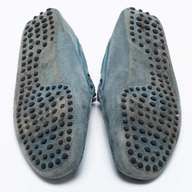 Pre Owned Tod's Light Blue Suede Bow Loafers Size 41