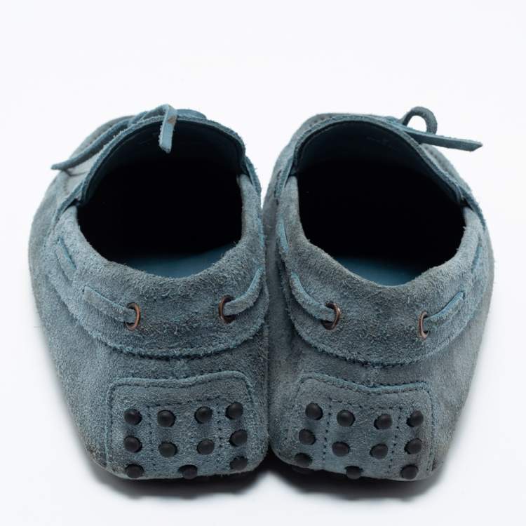Pre Owned Tod's Light Blue Suede Bow Loafers Size 41